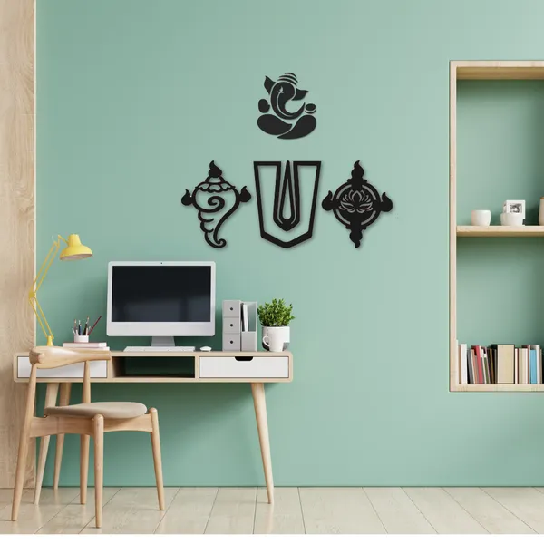 Wooden_Wall_Art_for_Home_Decoration__|Shanka_Chakra_|_Black