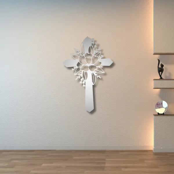 Metal_Wall_Art_for_Home_Decoration__|_Flower_Cross__|_Silver