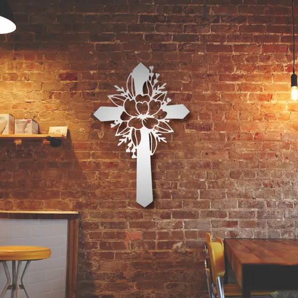 Metal_Wall_Art_for_Home_Decoration__|_Flower_Cross__|_Silver