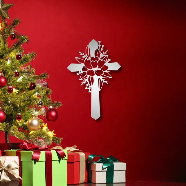 Metal_Wall_Art_for_Home_Decoration__|_Flower_Cross__|_Silver