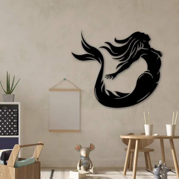 Wooden_Wall_Art_for_Home_Decoration__|Mermaid_|_Black