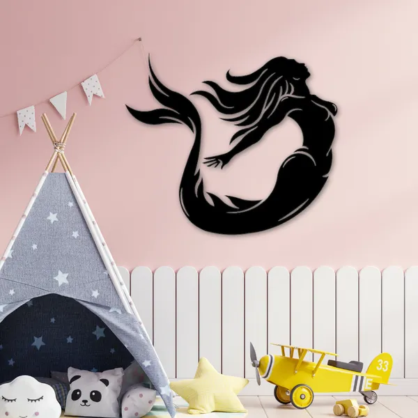 Wooden_Wall_Art_for_Home_Decoration__|Mermaid_|_Black