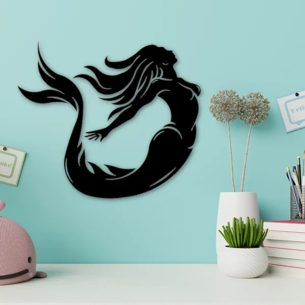 Wooden_Wall_Art_for_Home_Decoration__|Mermaid_|_Black