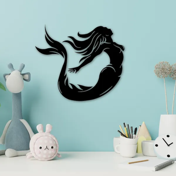 Wooden_Wall_Art_for_Home_Decoration__|Mermaid_|_Black