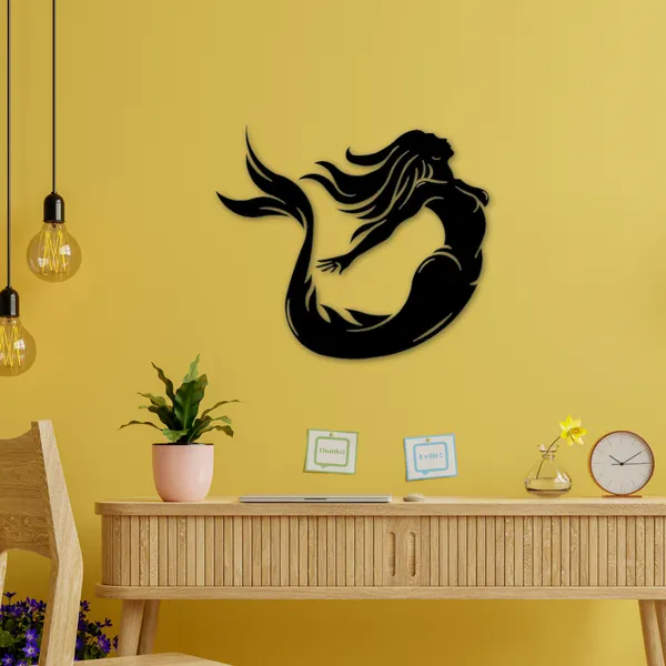 Wooden_Wall_Art_for_Home_Decoration__|Mermaid_|_Black