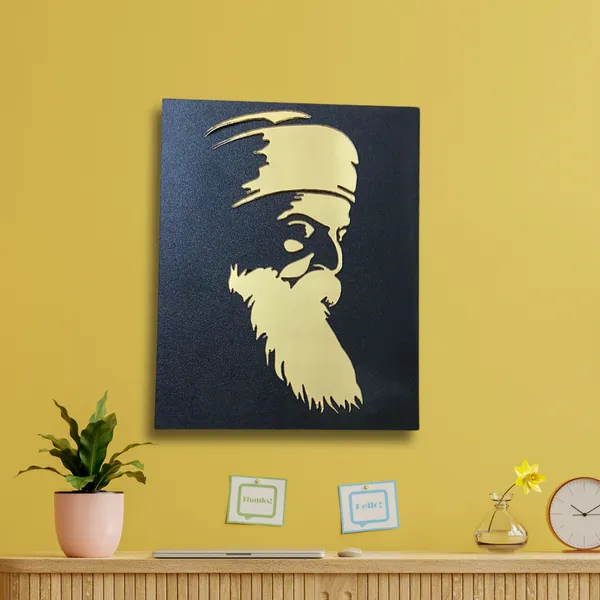 Wood_Wall_Art_for_Home_Decoration__|_Guru_Nanak_Dev_Ji_|Black_&_Silver
