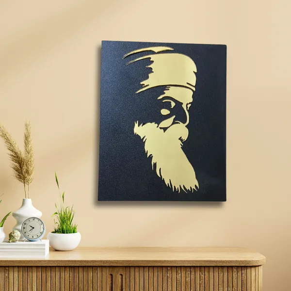 Wood_Wall_Art_for_Home_Decoration__|_Guru_Nanak_Dev_Ji_|Black_&_Silver