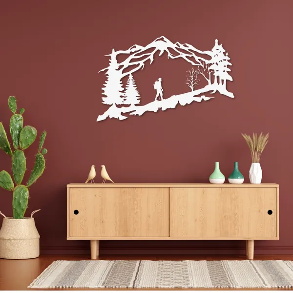 Metal_Wall_Art_for_Home_Decoration__|_Mountain_Backpacker__|_White