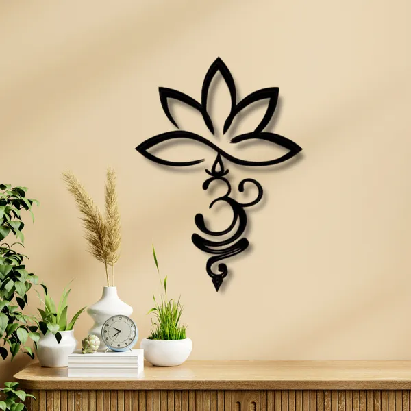 Wooden_Wall_Art_for_Home_Decoration__|Lotus_and_Om_Vertical|_Black