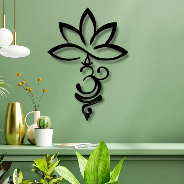 Wooden_Wall_Art_for_Home_Decoration__|Lotus_and_Om_Vertical|_Black