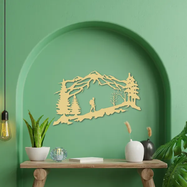Metal_Wall_Art_for_Home_Decoration__|_Mountain_Backpacker__|_Gold