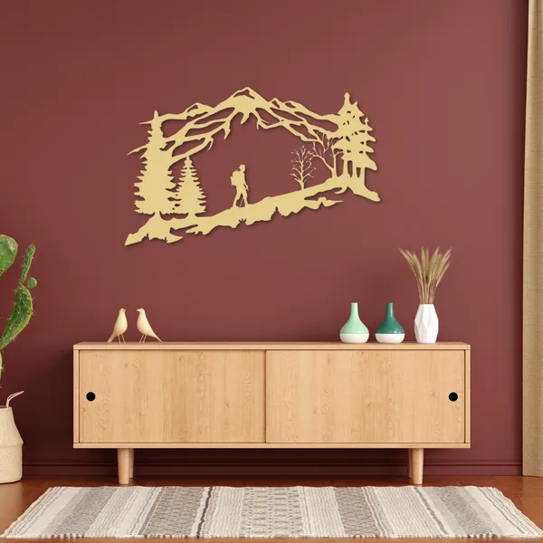 Metal_Wall_Art_for_Home_Decoration__|_Mountain_Backpacker__|_Gold