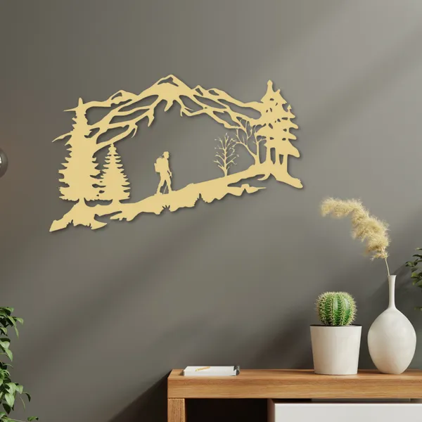 Metal_Wall_Art_for_Home_Decoration__|_Mountain_Backpacker__|_Gold