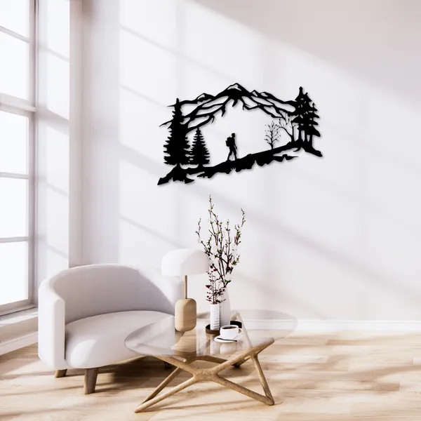 Metal_Wall_Art_for_Home_Decoration__|_Mountain_Backpacker__|_Black
