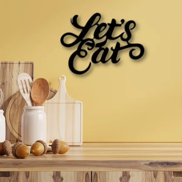 Wooden_Wall_Art_for_Home_Decoration__|Let's_Eat_|_Black