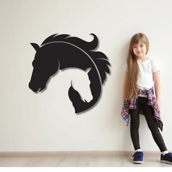 Wooden_Wall_Art_for_Home_Decoration__|Entangled_Horse_Heads_with_Feather|_Black