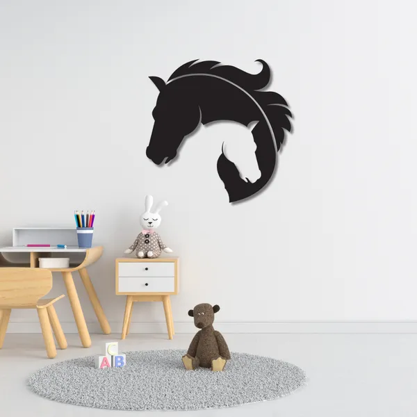 Wooden_Wall_Art_for_Home_Decoration__|Entangled_Horse_Heads_with_Feather|_Black