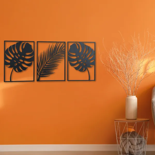 Wooden_Wall_Art_for_Home_Decoration__|Three_Pieces_Leaf_Set_|_Black