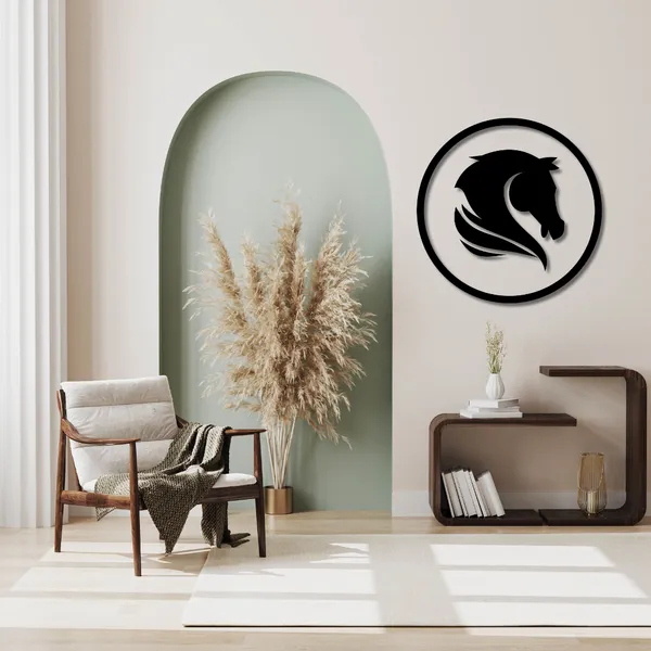 Wooden_Wall_Art_for_Home_Decoration__|Royal_Horse_Head_in_Circular_Frame_|_Black