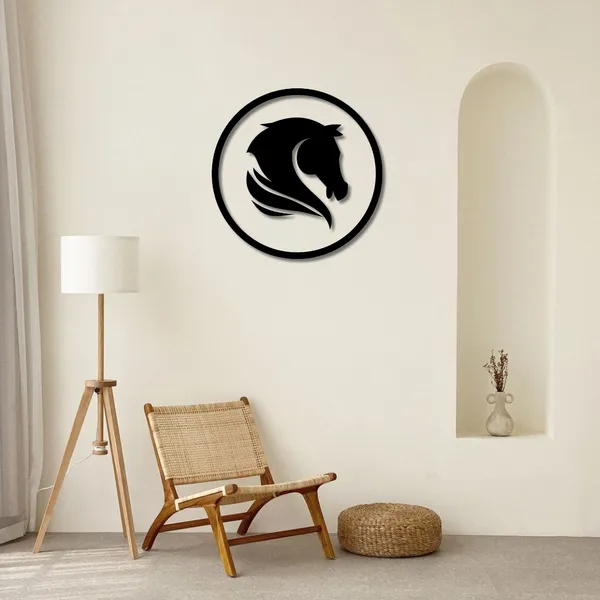Wooden_Wall_Art_for_Home_Decoration__|Royal_Horse_Head_in_Circular_Frame_|_Black