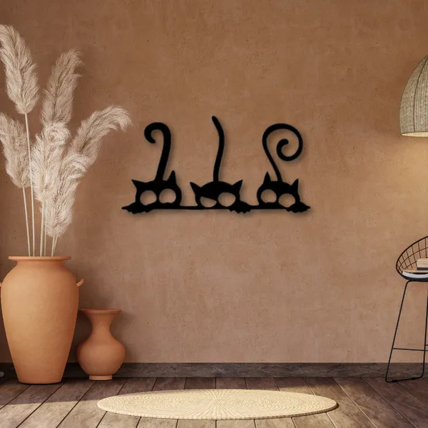 Wooden_Wall_Art_for_Home_Decoration__|3_Peeking_Cats_|_Black