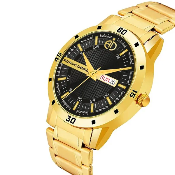 ADAMO_Stainless_Steel_Designer_Golden_Chain_with_Black_Round_Shape_Day_&_Date_Dial_Men's_&_Boy's_Analog_Watch_887YYM02