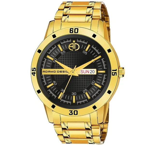 ADAMO_Stainless_Steel_Designer_Golden_Chain_with_Black_Round_Shape_Day_&_Date_Dial_Men's_&_Boy's_Analog_Watch_887YYM02