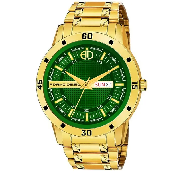 ADAMO_Stainless_Steel_Designer_Golden_Chain_with_Green_Round_Shape_Day_&_Date_Dial_Men's_&_Boy's_Analog_Watch_887YYM16