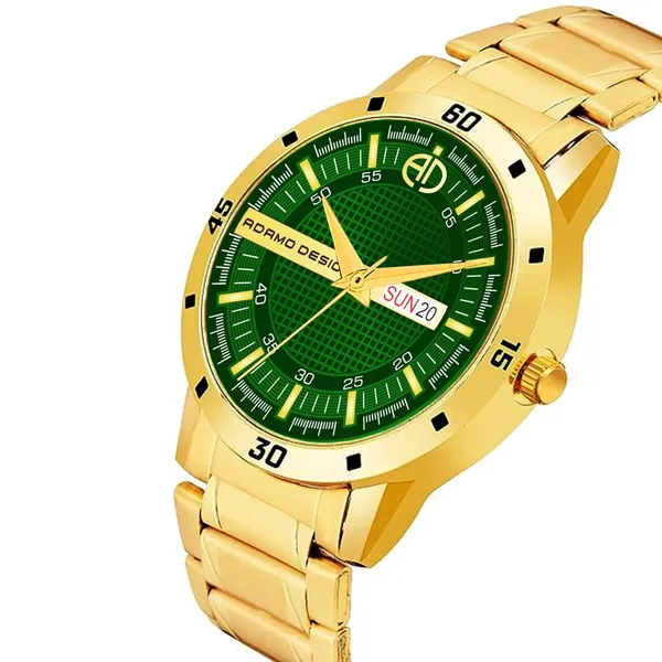 ADAMO_Stainless_Steel_Designer_Golden_Chain_with_Green_Round_Shape_Day_&_Date_Dial_Men's_&_Boy's_Analog_Watch_887YYM16