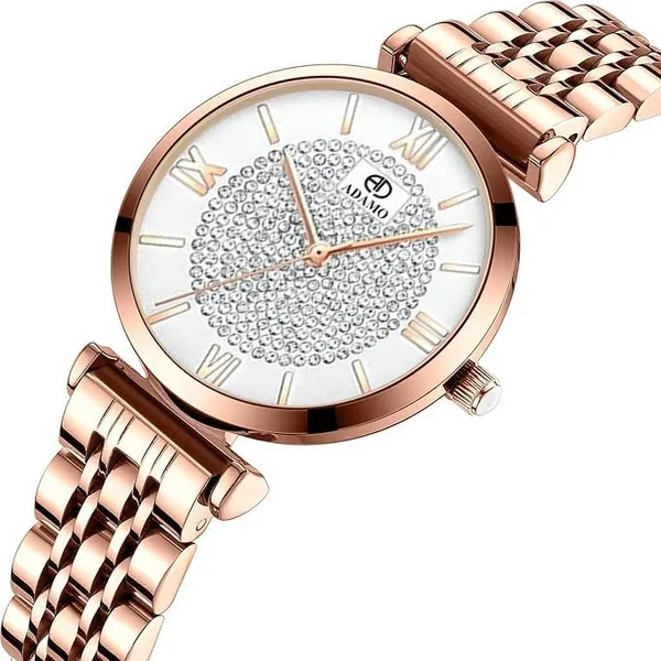 ADAMO_Desinger_Women_Rose_Gold_Analog_Round_Diamond_Studded_White_Dial_Women's_&_Girl's_Watches_888KKM01