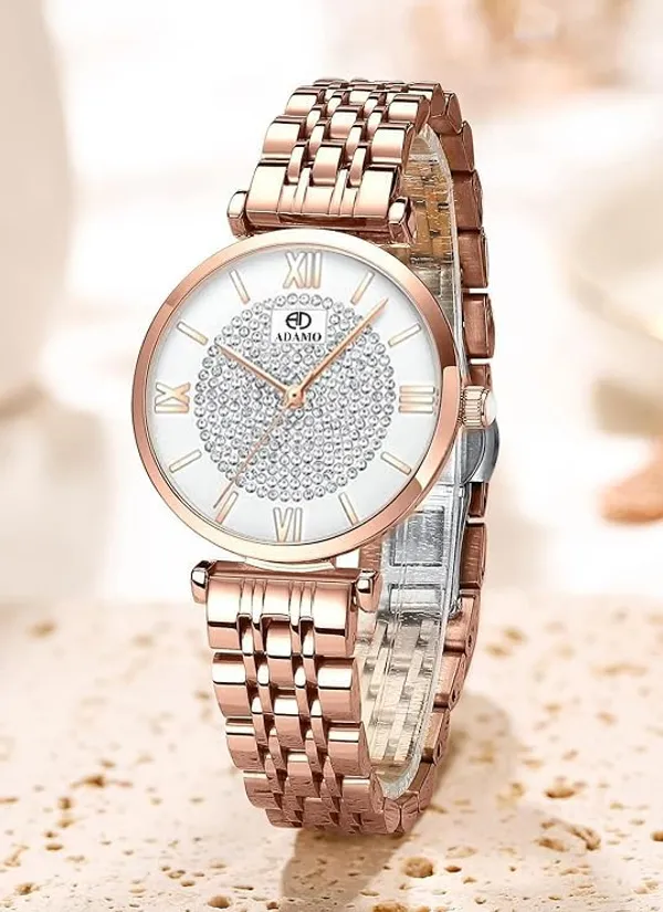 ADAMO_Desinger_Women_Rose_Gold_Analog_Round_Diamond_Studded_White_Dial_Women's_&_Girl's_Watches_888KKM01