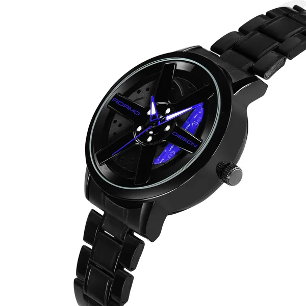 ADAMO_Men's_New_Car_Wheel_Watch_with_Rolling_Creative_Fashion_Analog_Watch,_Black_Dial_Zink_Alloy_Case_Men's_Watch,_Stainless_Steel_Black_Color_Band,_Quartz_Movement,_Water_&_Scratch-Resistant_-_889NNM05_(Blue)
