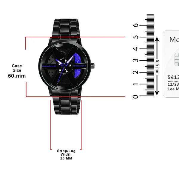 ADAMO_Men's_New_Car_Wheel_Watch_with_Rolling_Creative_Fashion_Analog_Watch,_Black_Dial_Zink_Alloy_Case_Men's_Watch,_Stainless_Steel_Black_Color_Band,_Quartz_Movement,_Water_&_Scratch-Resistant_-_889NNM05_(Blue)
