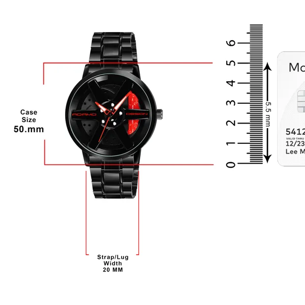 ADAMO_Men's_New_Car_Wheel_Watch_with_Rolling_Creative_Fashion_Analog_Watch,_Black_Dial_Zink_Alloy_Case_Men's_Watch,_Stainless_Steel_Black_Color_Band,_Quartz_Movement,_Water_&_Scratch-Resistant_-_889NNM12_(RED)