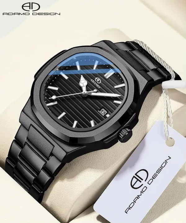 ADAMO_Quartz_Analog_Black_Square_shape_Date_Dial_with_Blackl_Stainless_Steel_Strap_Watch_for_Men-891NNM02
