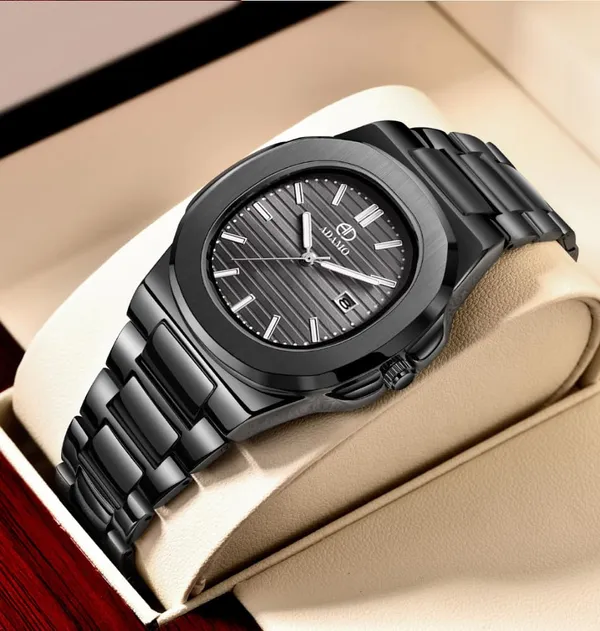 ADAMO_Quartz_Analog_Black_Square_shape_Date_Dial_with_Blackl_Stainless_Steel_Strap_Watch_for_Men-891NNM02