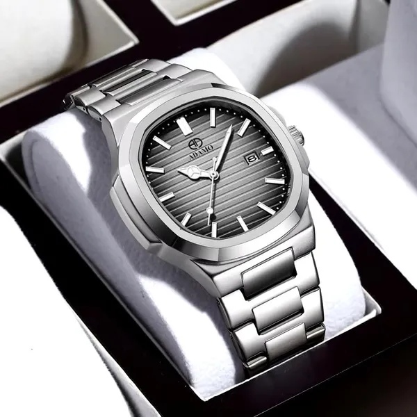 ADAMO_Quartz_Analog_Grey_Square_shape_Date_Dial_Stainless_Steel_Strap_Watch_for_Men-891SSM15
