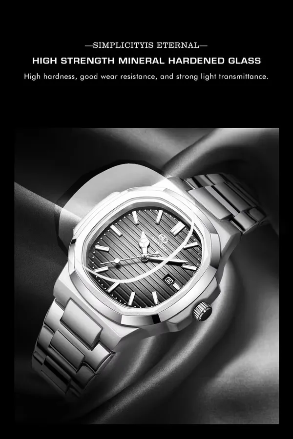 ADAMO_Quartz_Analog_Grey_Square_shape_Date_Dial_Stainless_Steel_Strap_Watch_for_Men-891SSM15