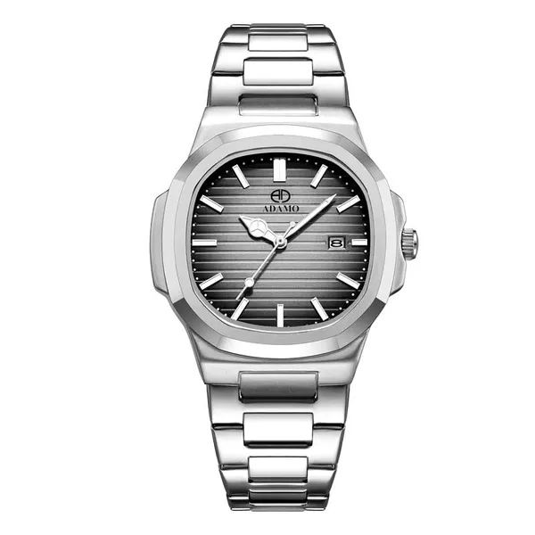 ADAMO_Quartz_Analog_Grey_Square_shape_Date_Dial_Stainless_Steel_Strap_Watch_for_Men-891SSM15