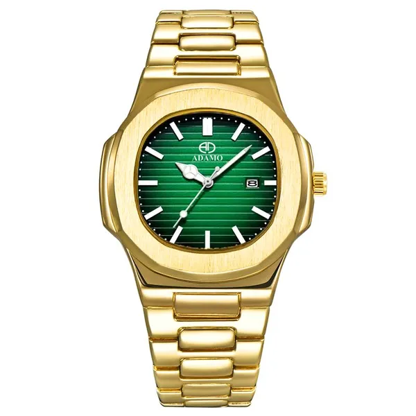 ADAMO_Quartz_Analog_Green_Square_shape_Date_Dial_Stainless_Steel_Strap_Watch_for_Men-891YYM16