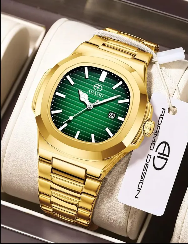 ADAMO_Quartz_Analog_Green_Square_shape_Date_Dial_Stainless_Steel_Strap_Watch_for_Men-891YYM16