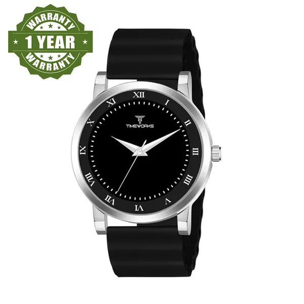 Timeworks_Designer_Black_Round_Dial_Men'S_&_Boy'S_Watch_Silicon_Changeable_Strap_With_Smart_Pin