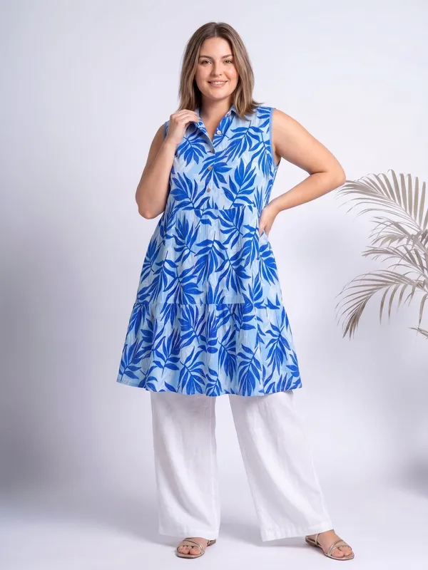 Denim_Collor_half_front_open_buttons,tiered_with_pockets_midi_dress