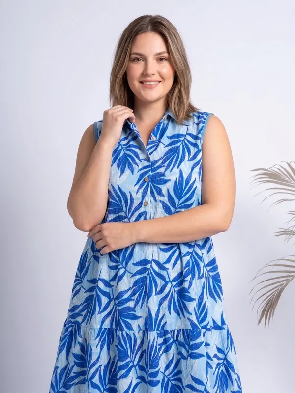 Denim_Collor_half_front_open_buttons,tiered_with_pockets_midi_dress