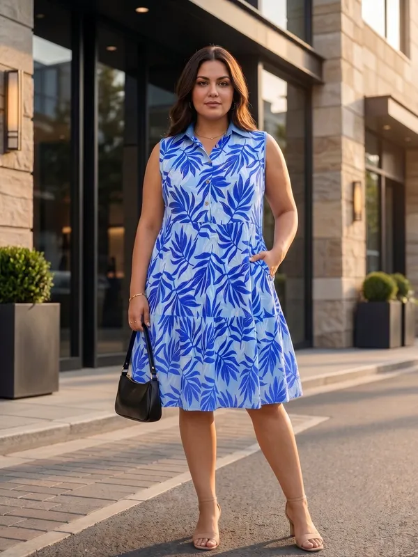 Denim_Collor_half_front_open_buttons,tiered_with_pockets_midi_dress