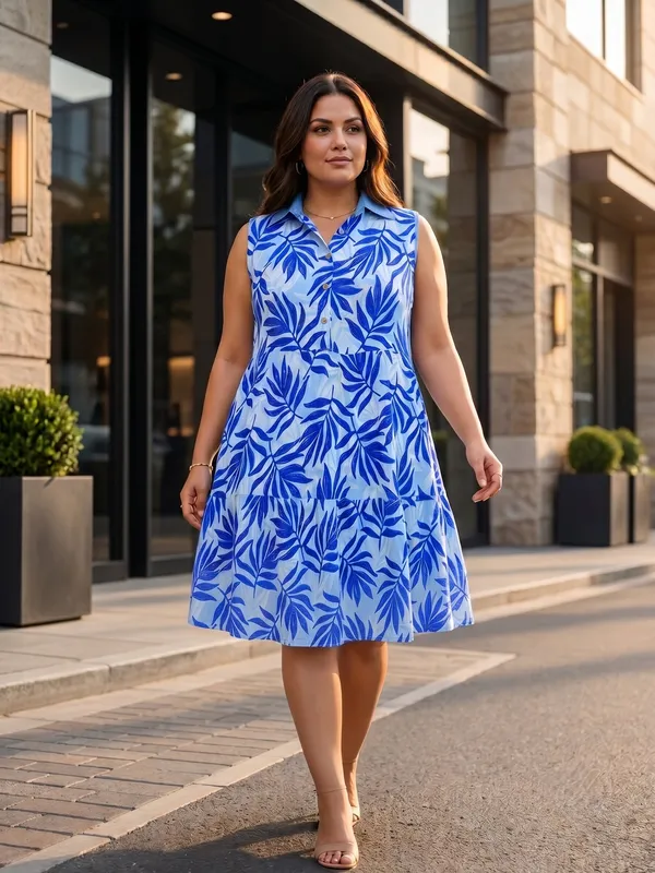 Denim_Collor_half_front_open_buttons,tiered_with_pockets_midi_dress
