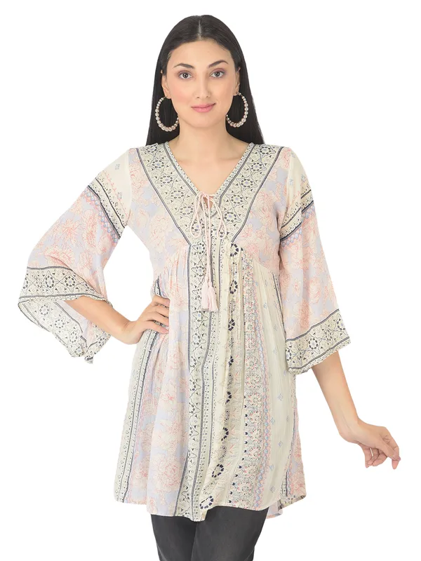 Light_Blue_Floral_Printed_Casual_Stylish_Longline_Top_For_Women_Short_Kurta
