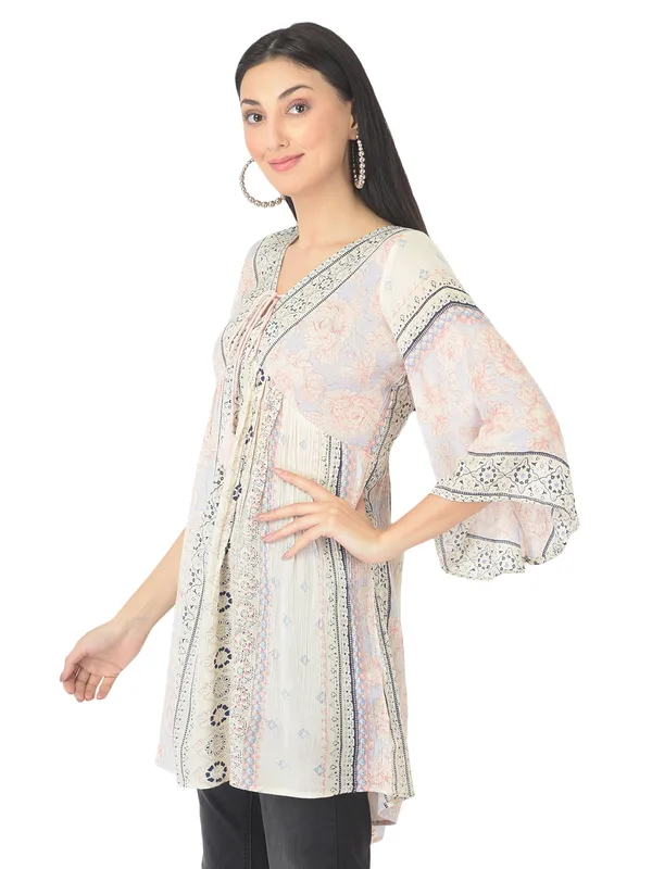 Light_Blue_Floral_Printed_Casual_Stylish_Longline_Top_For_Women_Short_Kurta