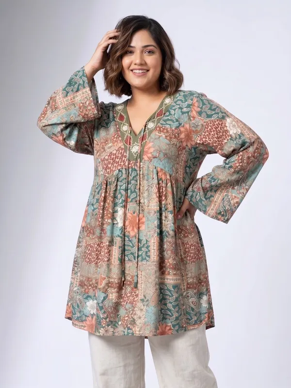Floral_Printed_Casual_Stylish_Longline_Top_For_Women_Short_Kurta_Kimono