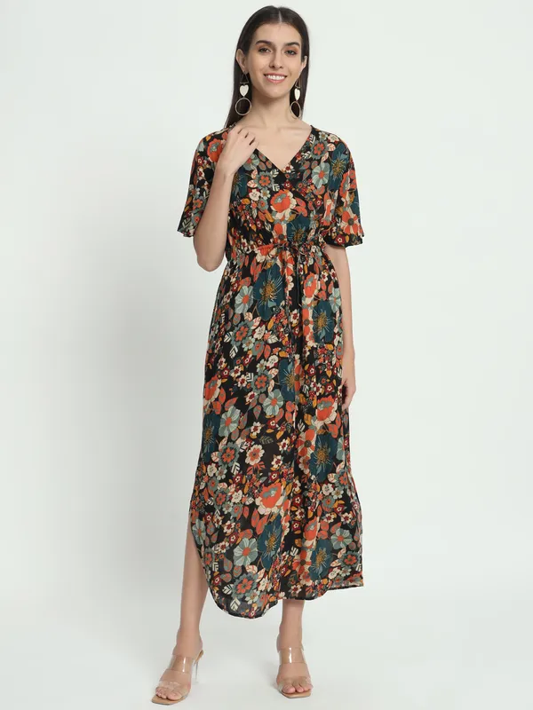 VELDRESS,_v_neck_wrap_dress_half_sleeves_printed_with_pockets